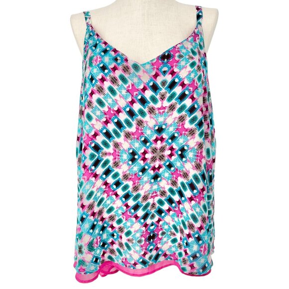 Torrid Tank Top Womens Size 3X Geometric Multicolor Print Solid Pink Underlayer - Picture 1 of 9